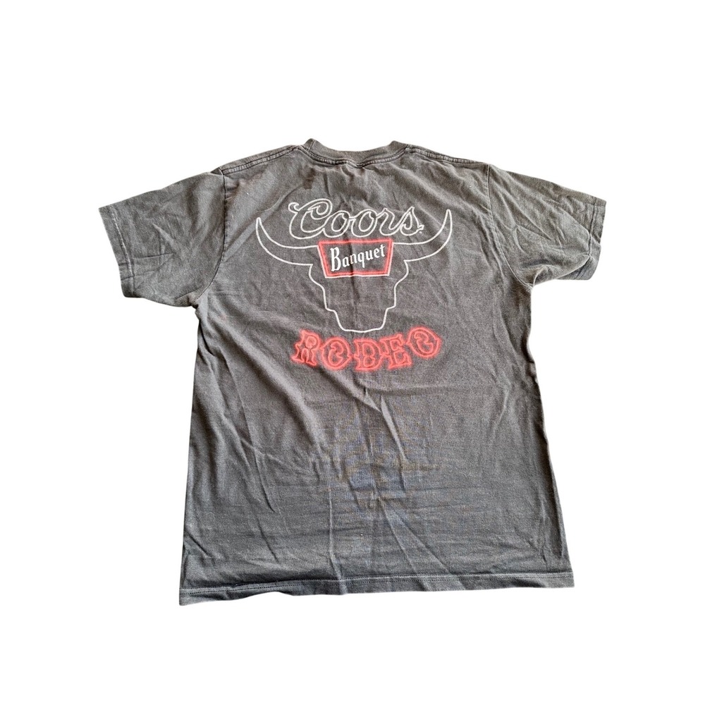 Coors Banquet Rodeo Graphic T-Shirt Mens Faded Black Western Bull Logo Tee